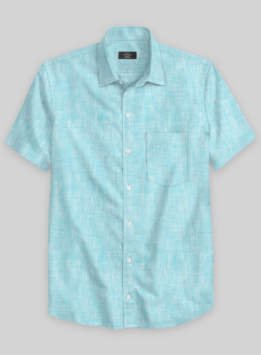 European Sky Blue Linen Shirt - StudioSuits