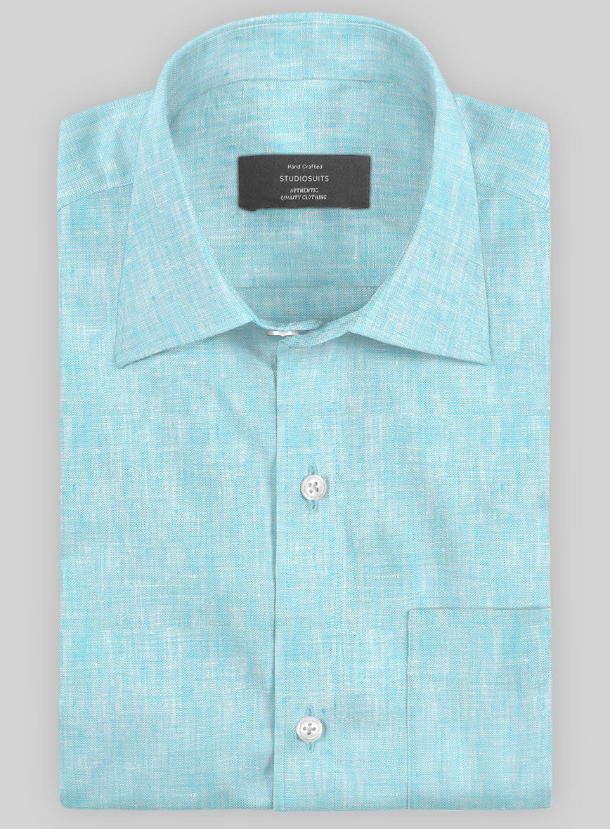 European Sky Blue Linen Shirt - StudioSuits