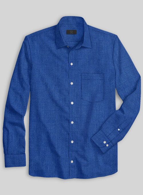 European Sapphire Blue Linen Shirt - StudioSuits