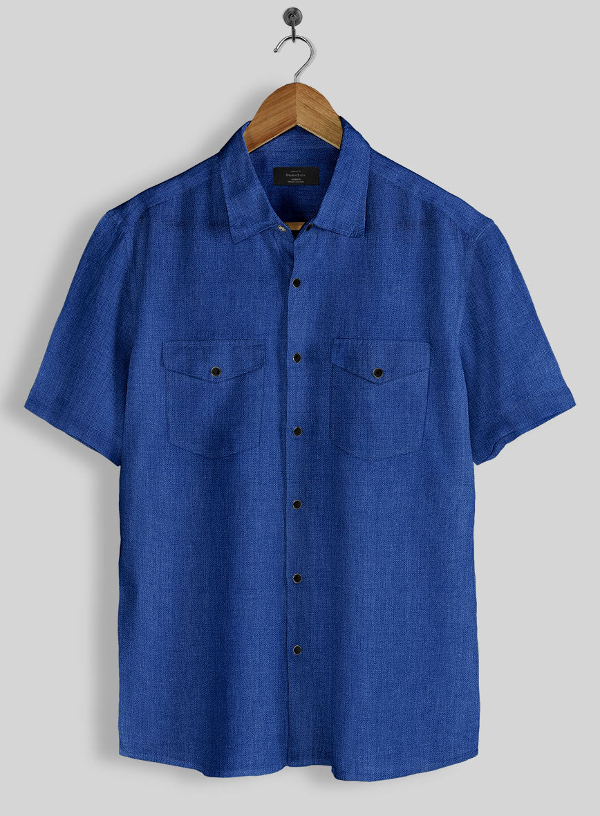 European Sapphire Blue Linen Shirt - StudioSuits