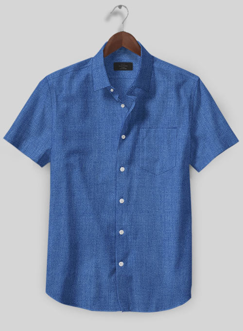 European Sapphire Blue Linen Shirt - StudioSuits