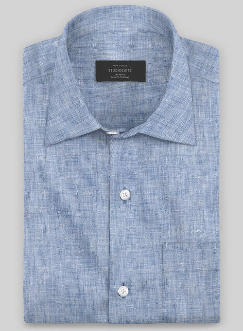 European Smalt Blue Linen Shirt - StudioSuits