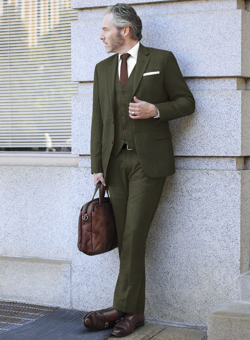 Fresco Olive Wool Suit - StudioSuits