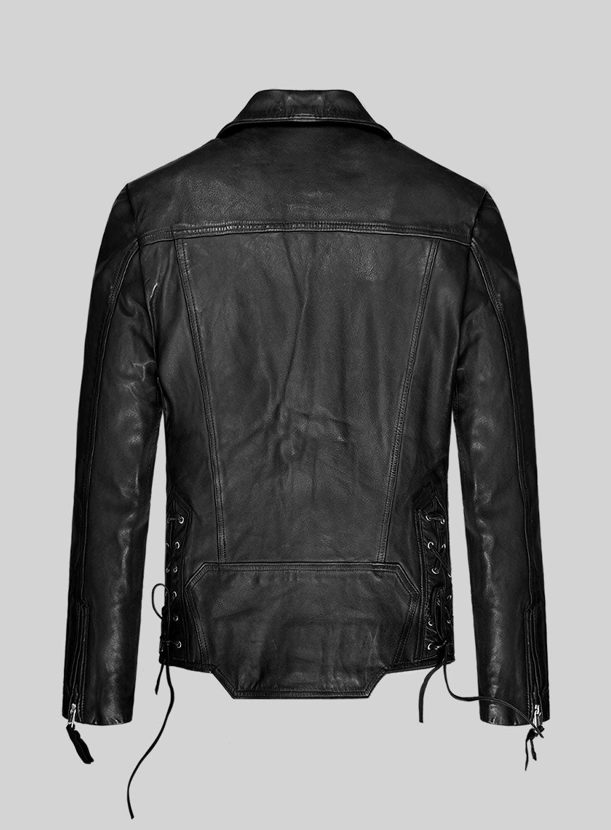Biker jacket in waxed nylon with riders patch