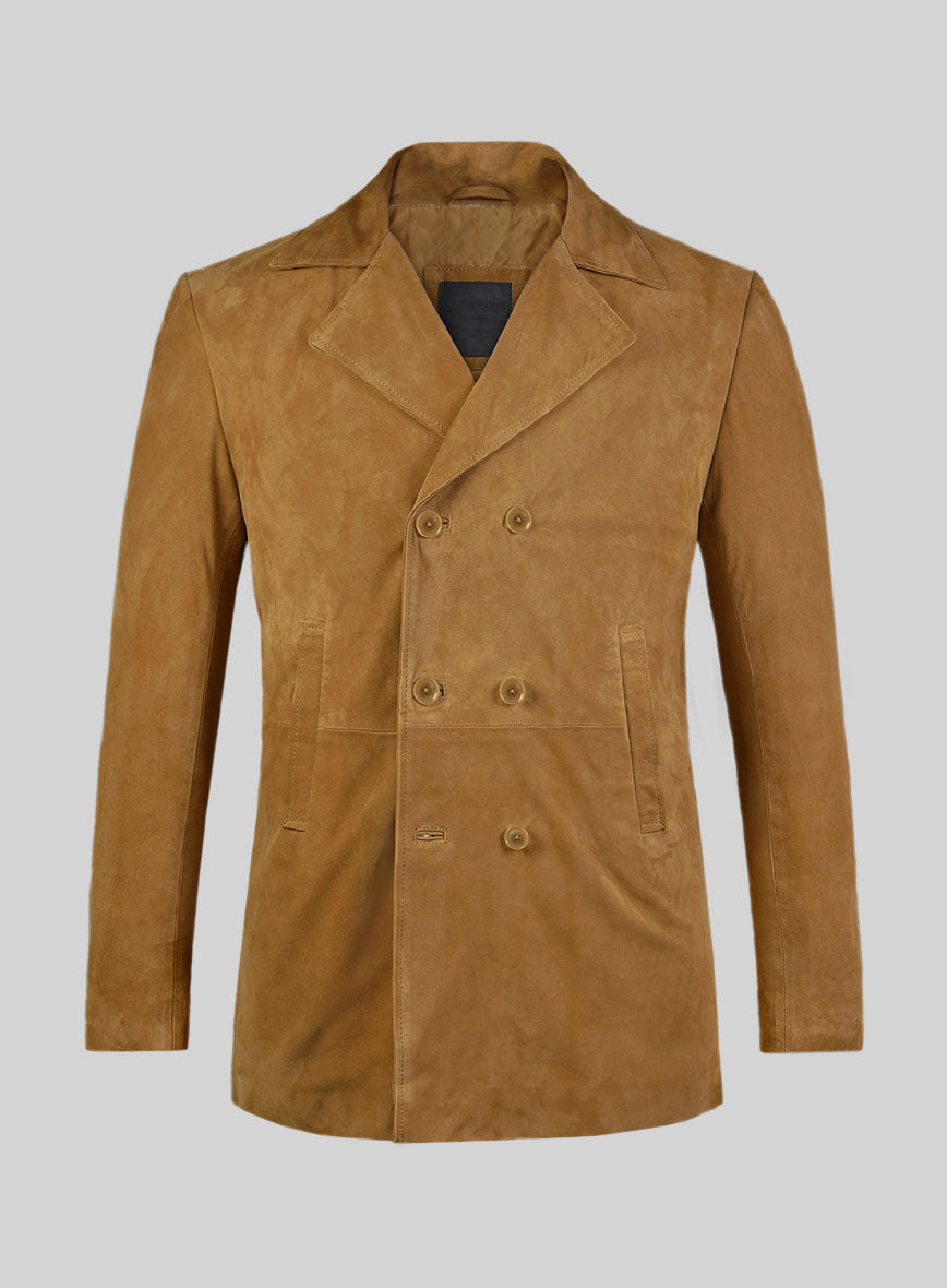 Ginger Brown Suede Leather Pea Coat - StudioSuits