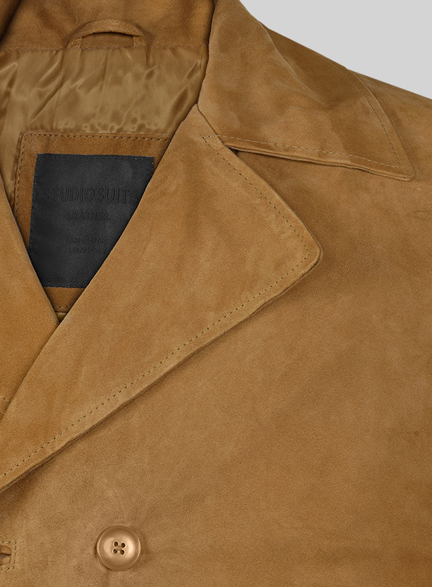 Ginger Brown Suede Leather Pea Coat - StudioSuits