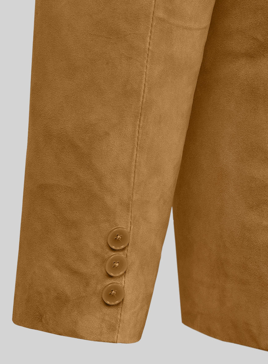 Ginger Brown Suede Leather Pea Coat - StudioSuits