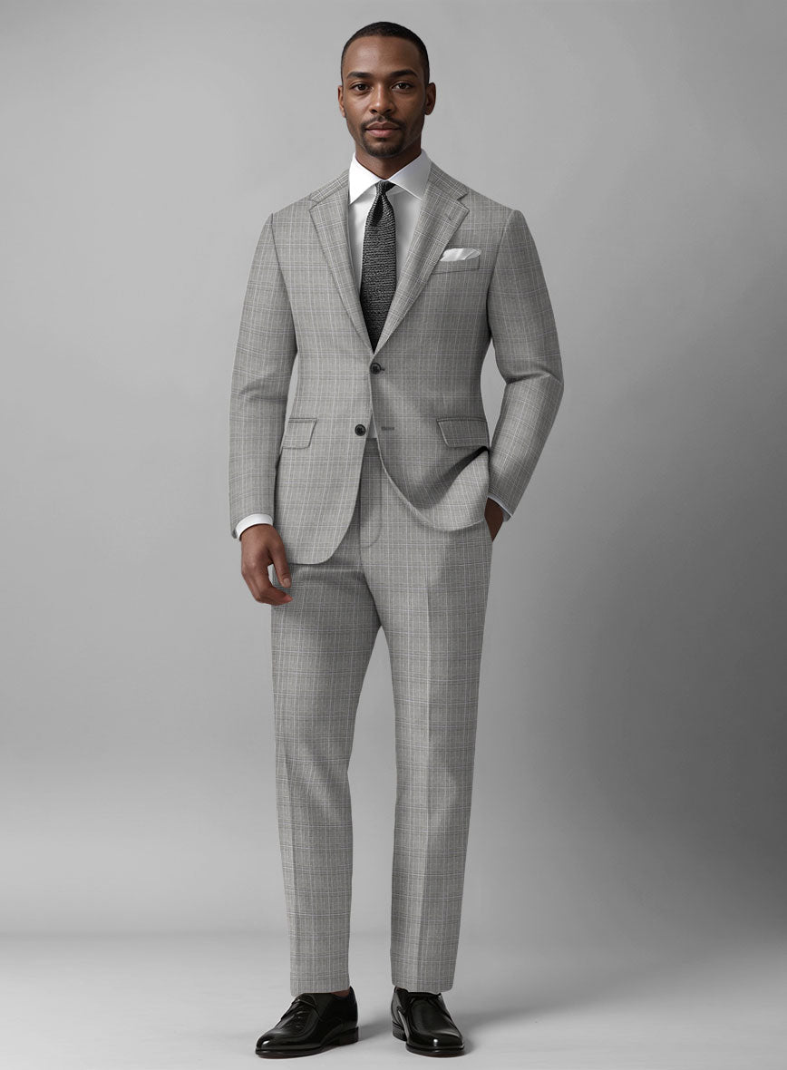 Glen Wool Light Gray Suit - StudioSuits