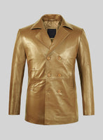 Gold Leather Pea Coat - StudioSuits