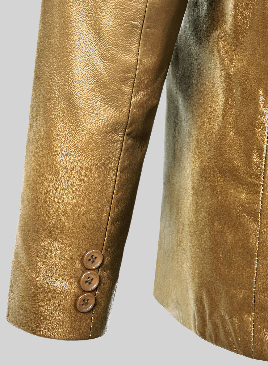 Gold Leather Pea Coat - StudioSuits