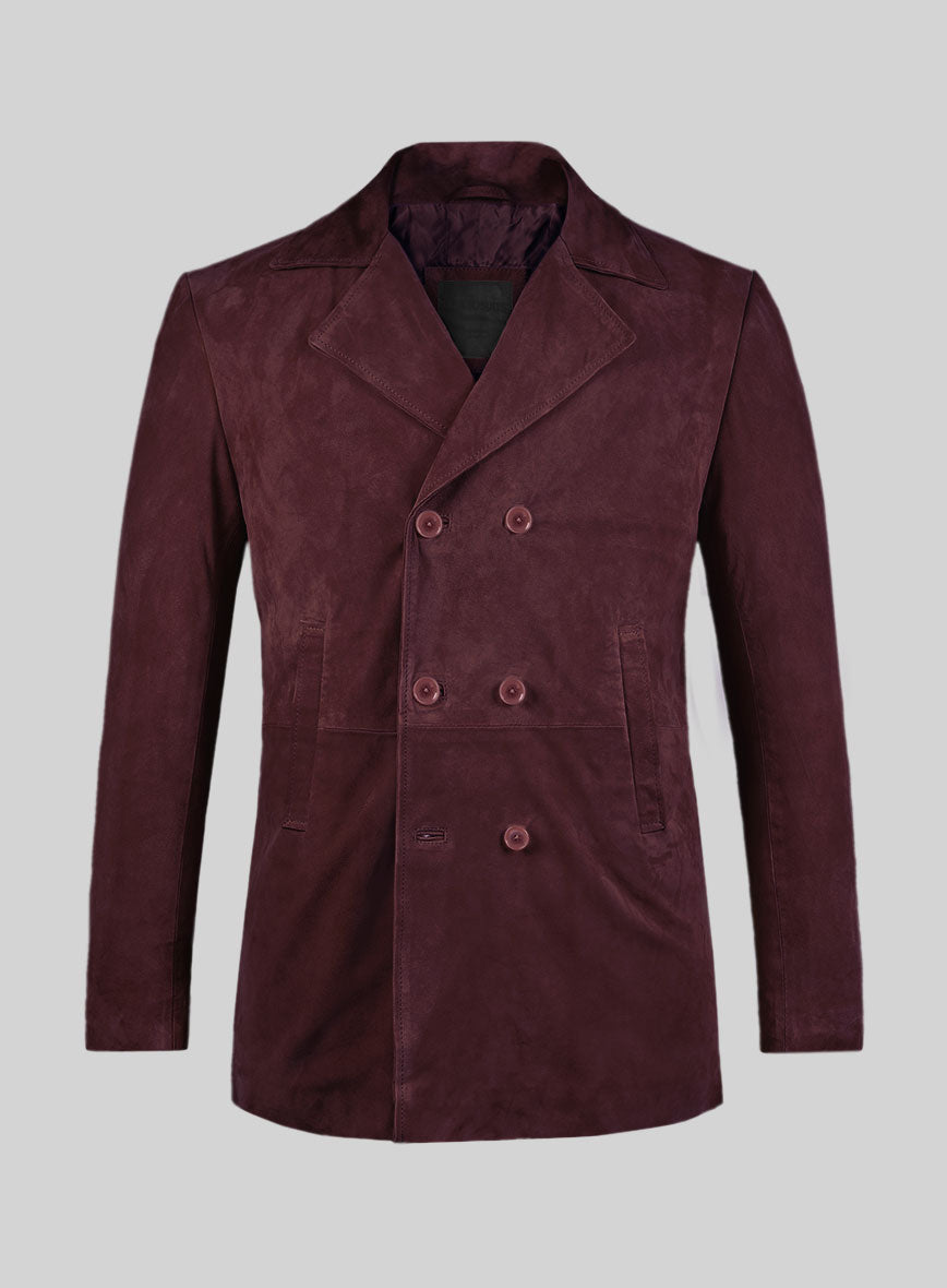 Grapevine Suede Leather Pea Coat - StudioSuits