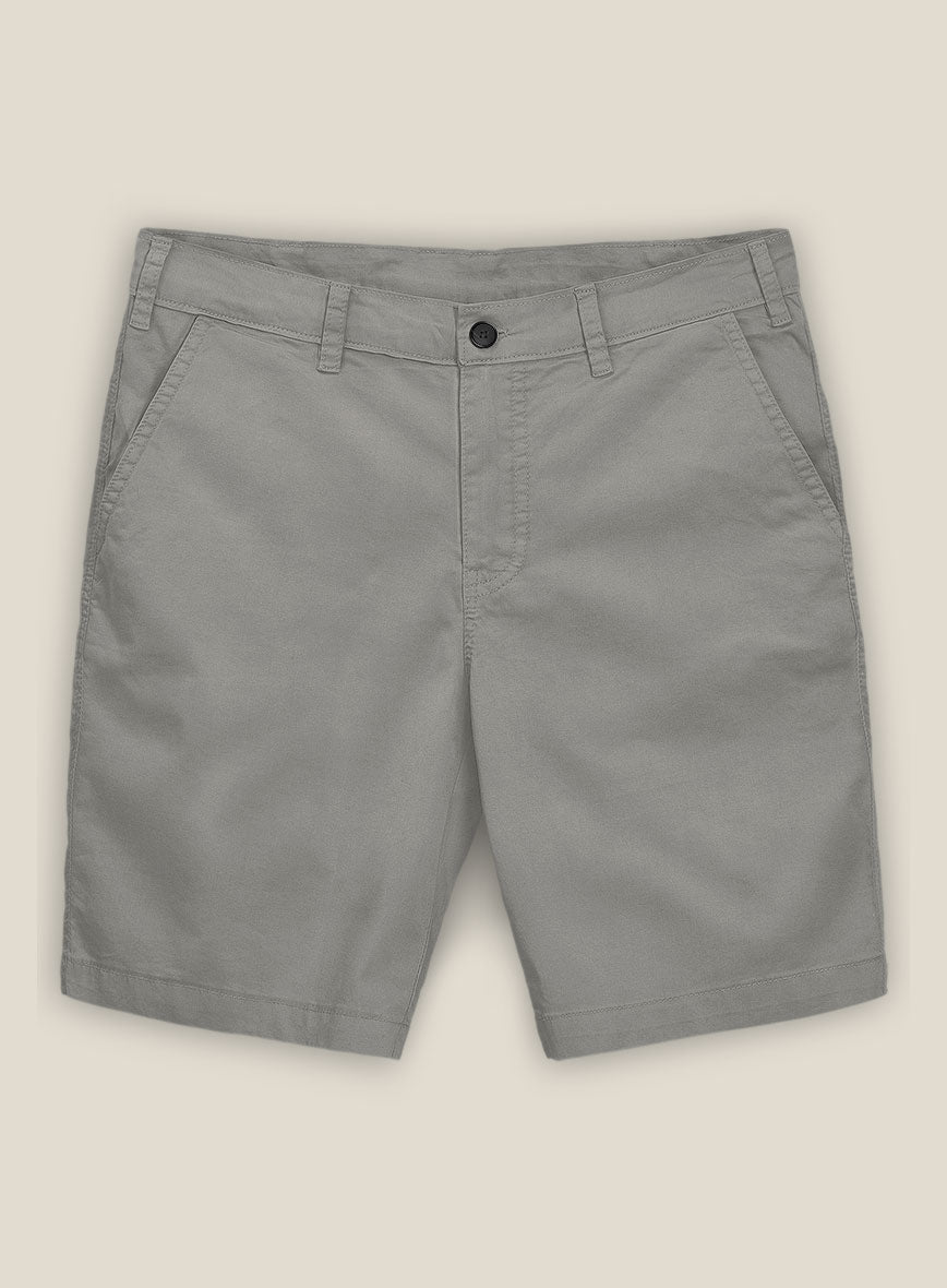 Gray Feather Cotton Canvas Stretch Shorts - StudioSuits