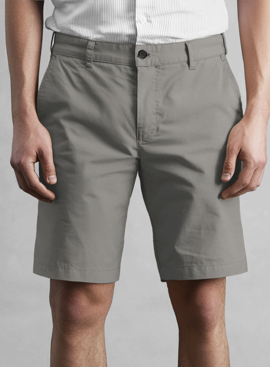 Gray Feather Cotton Canvas Stretch Shorts - StudioSuits