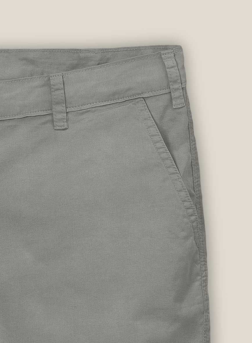 Gray Feather Cotton Canvas Stretch Shorts - StudioSuits