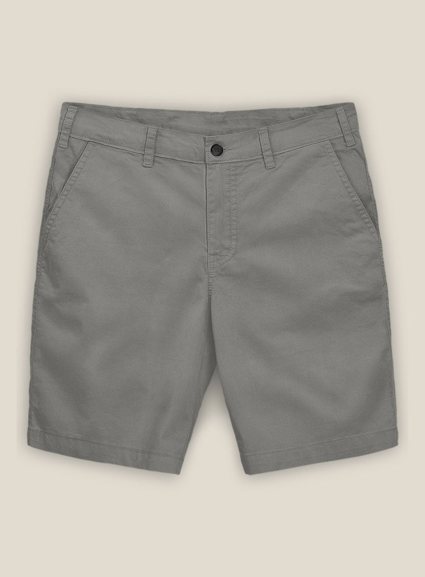 Gray Feather Cotton Canvas Stretch Shorts - StudioSuits