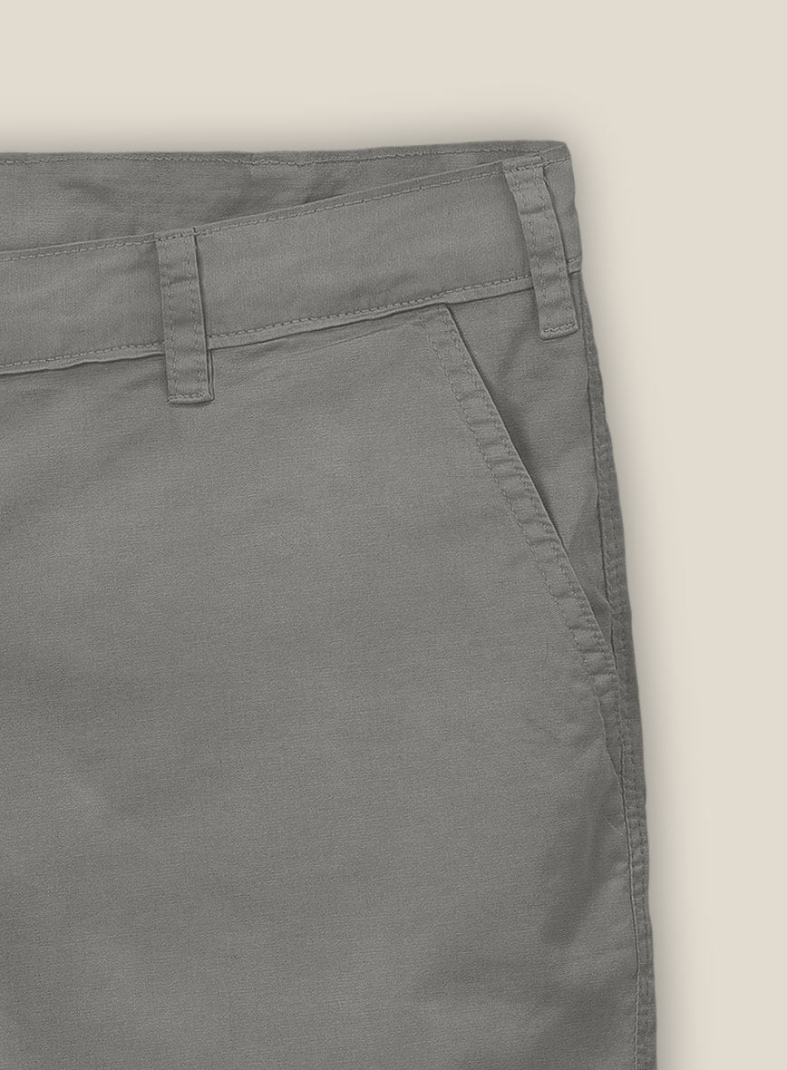 Gray Feather Cotton Canvas Stretch Shorts - StudioSuits