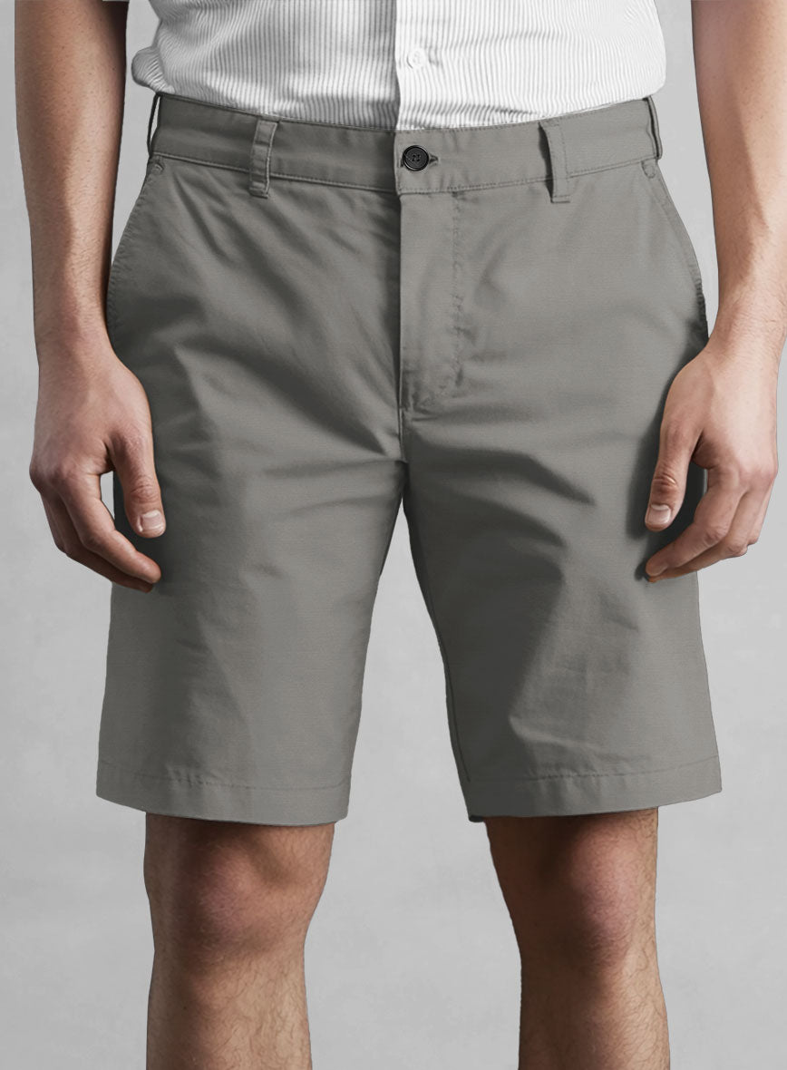 Gray Feather Cotton Canvas Stretch Shorts - StudioSuits