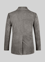 Gray Suede Leather Pea Coat - StudioSuits