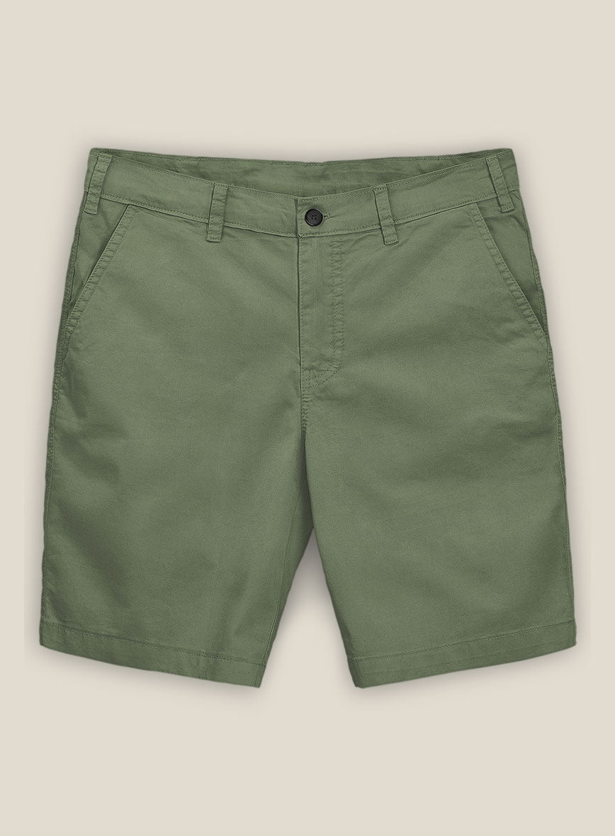 Green Cotton Power Stretch Chino Shorts - StudioSuits