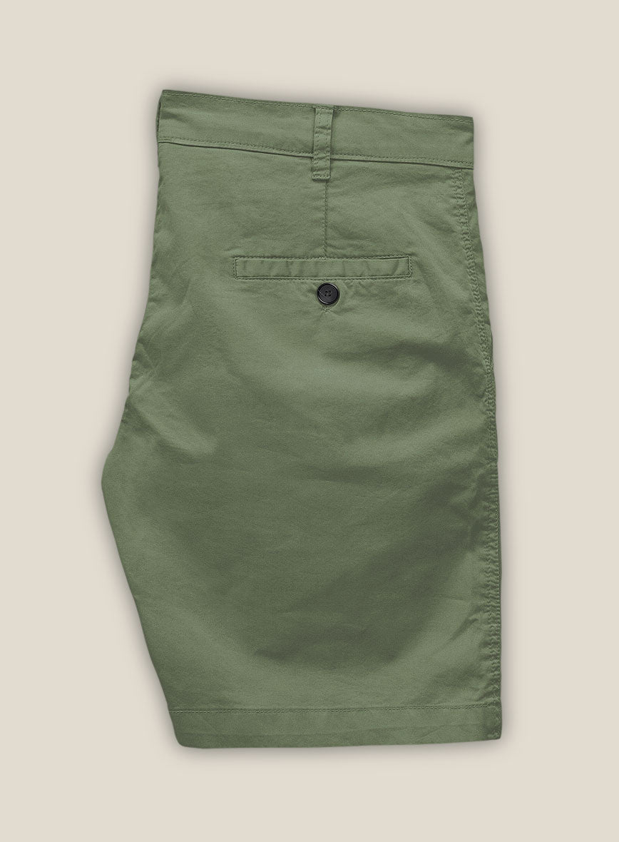 Green Cotton Power Stretch Chino Shorts - StudioSuits