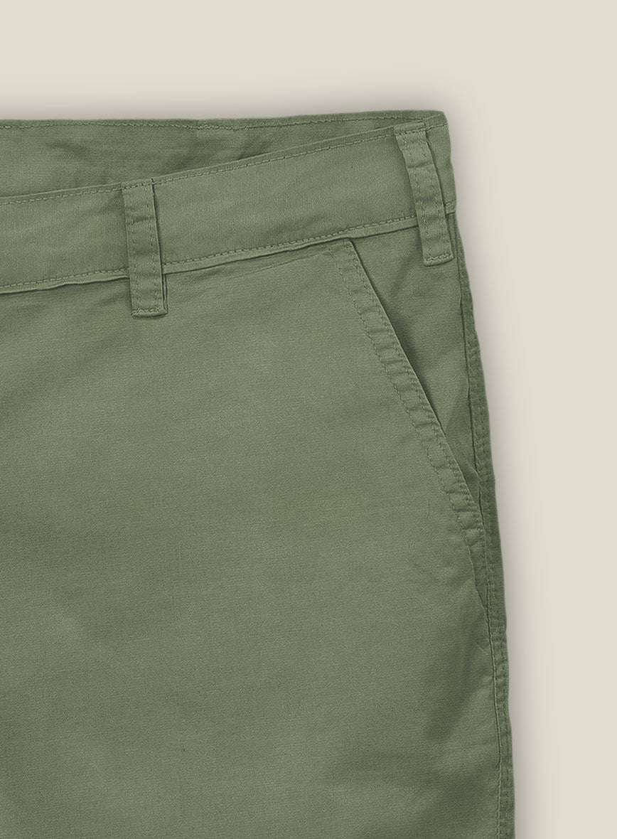 Green Cotton Power Stretch Chino Shorts - StudioSuits