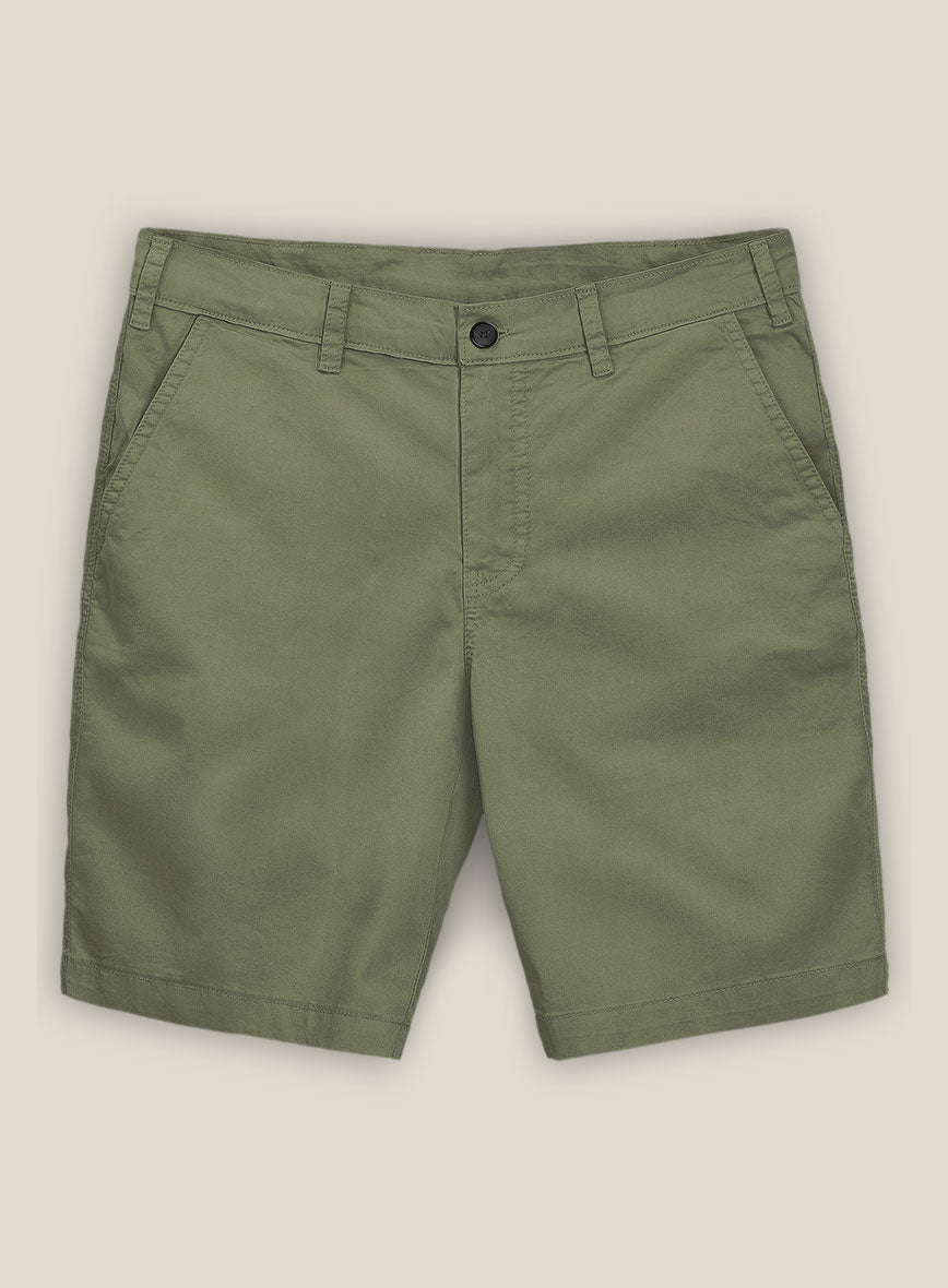 Green Feather Cotton Canvas Stretch Shorts - StudioSuits