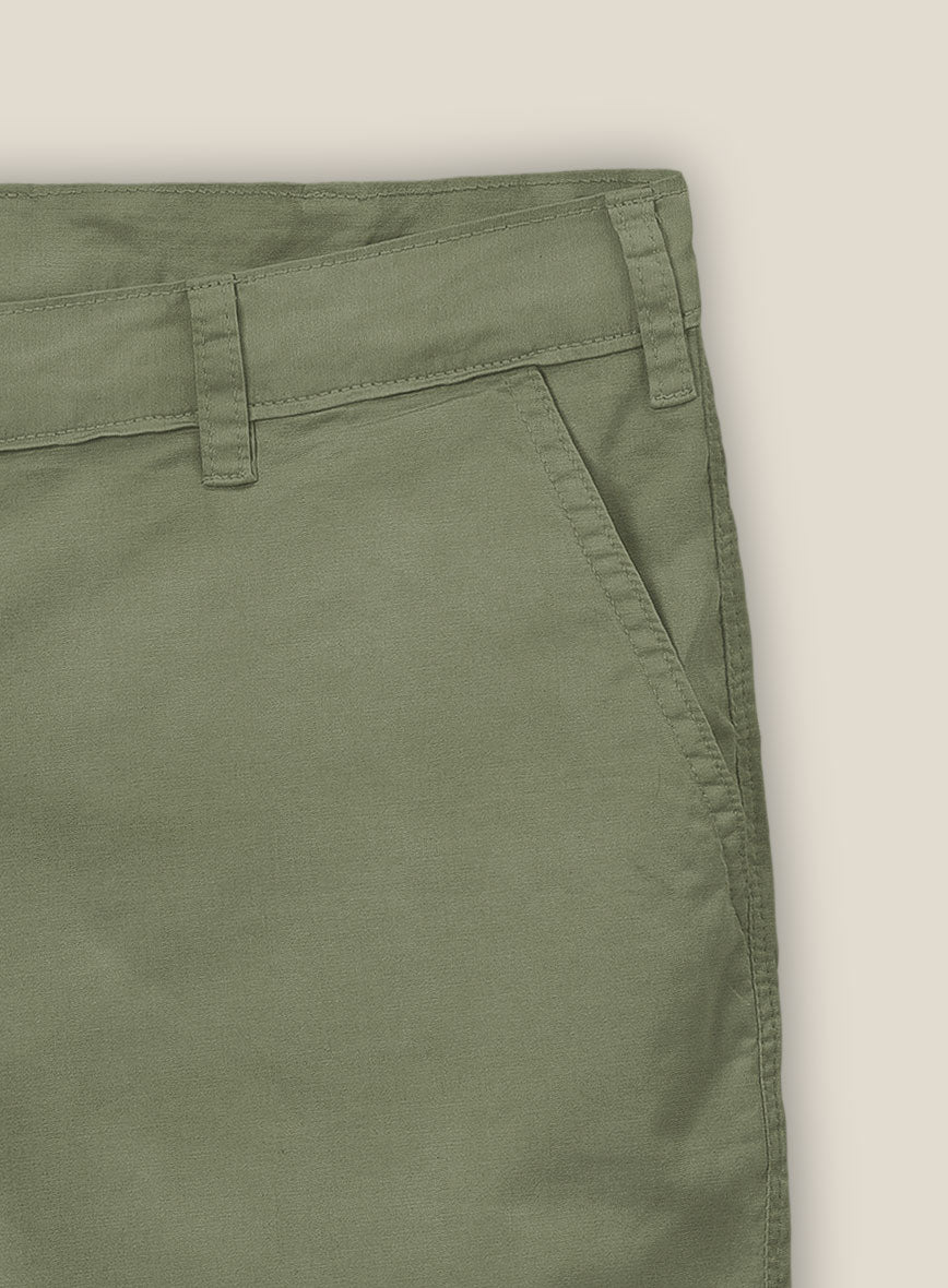 Green Feather Cotton Canvas Stretch Shorts - StudioSuits