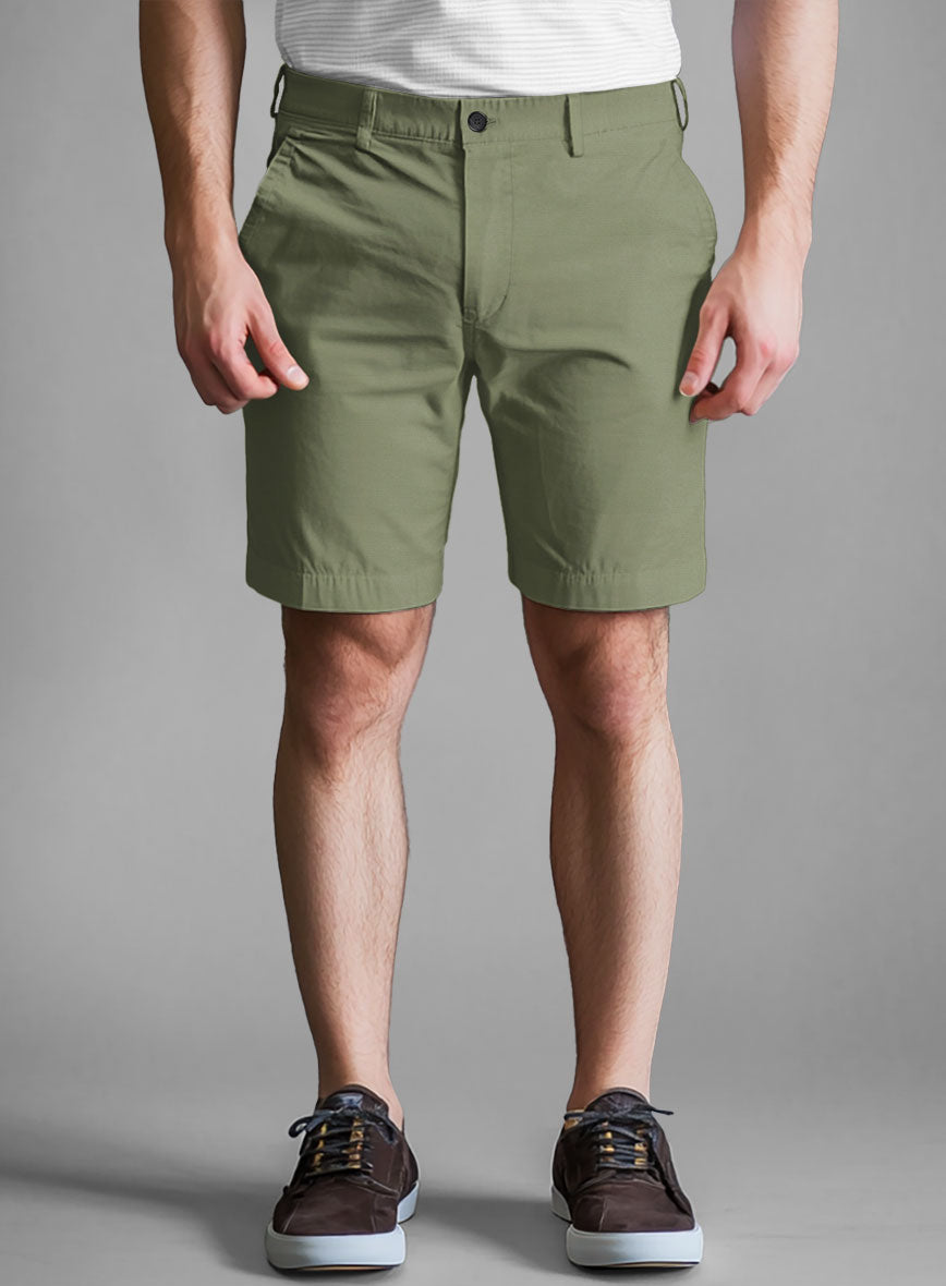 Green Feather Cotton Canvas Stretch Shorts - StudioSuits