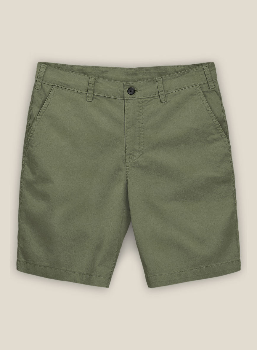 Green Feather Cotton Canvas Stretch Shorts - StudioSuits