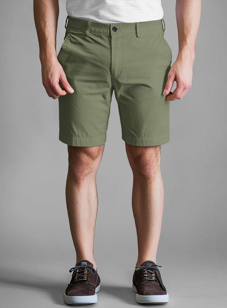 Green Feather Cotton Canvas Stretch Shorts - StudioSuits