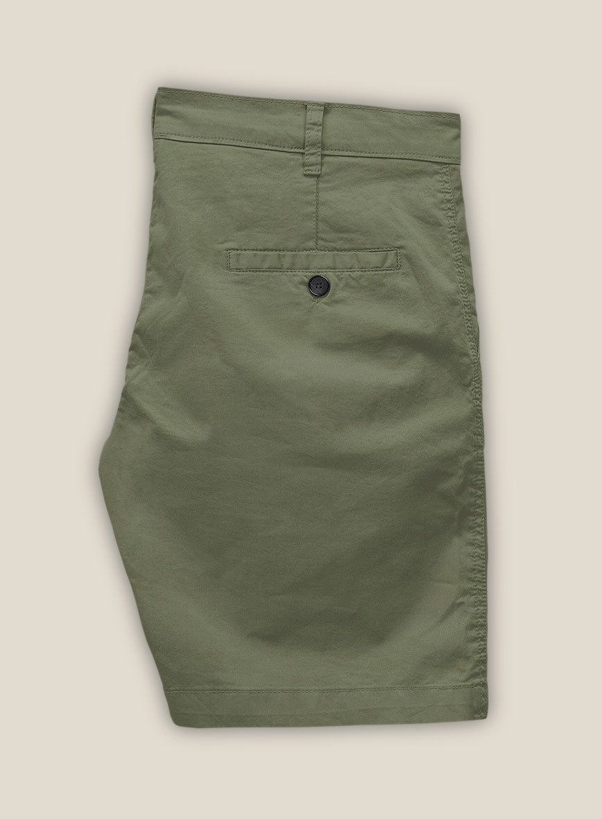 Green Feather Cotton Canvas Stretch Shorts - StudioSuits