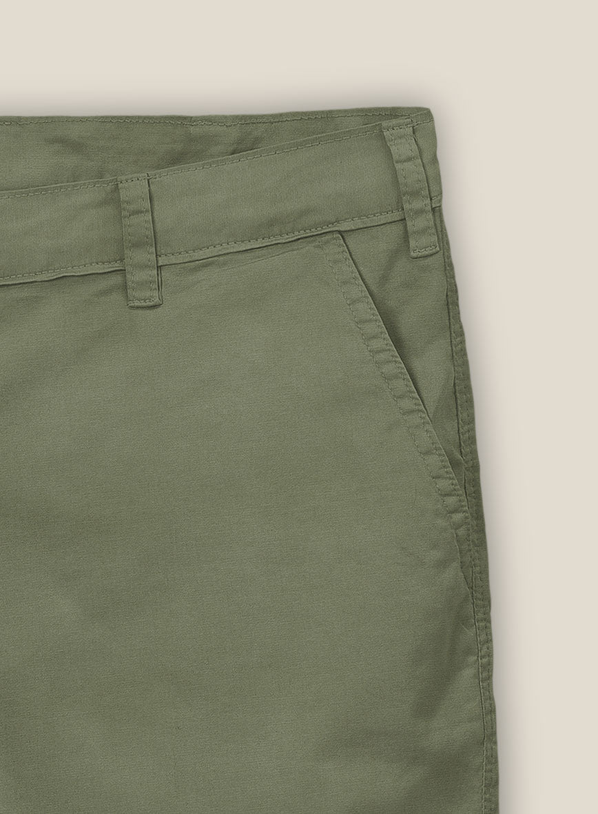 Green Feather Cotton Canvas Stretch Shorts - StudioSuits