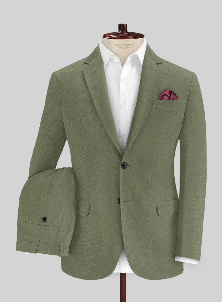 Green Feather Cotton Canvas Stretch Suit - StudioSuits