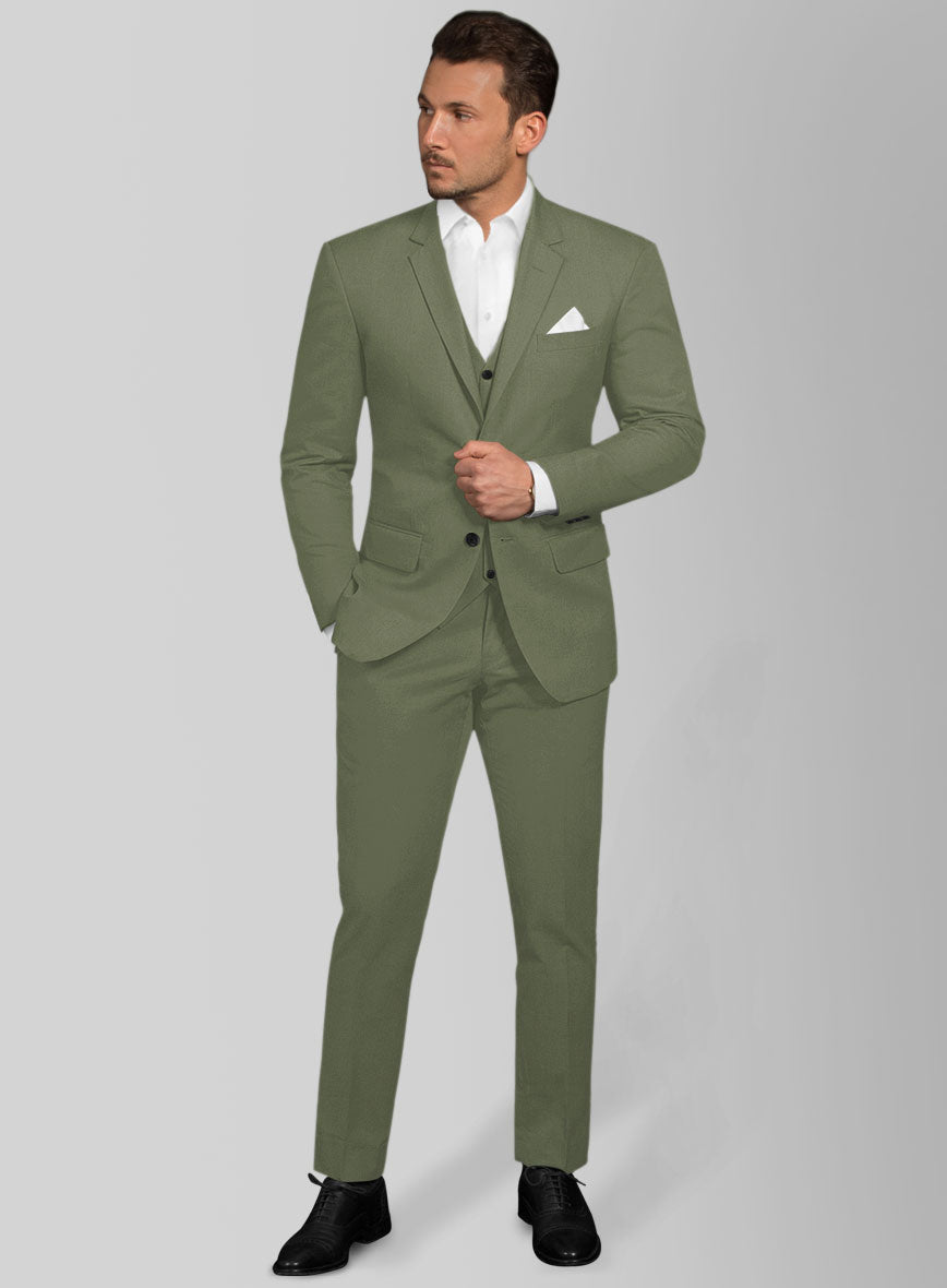 Green Feather Cotton Canvas Stretch Suit - StudioSuits