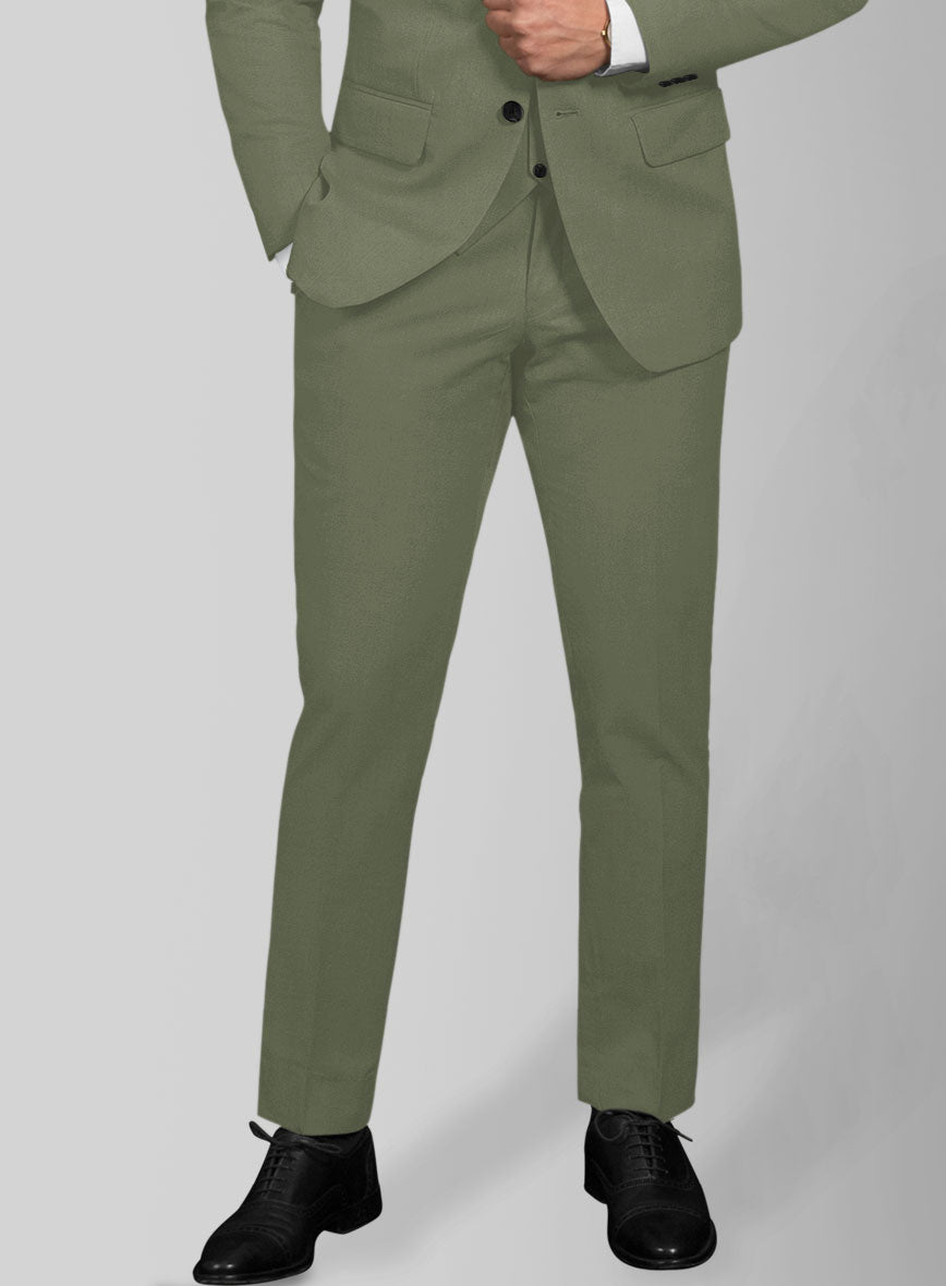 Green Feather Cotton Canvas Stretch Pants - StudioSuits