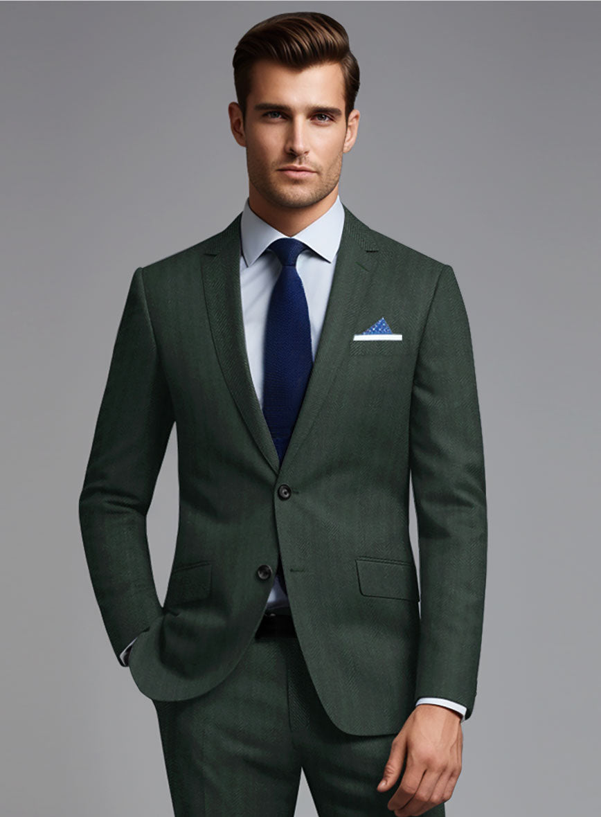 Green Herringbone Wool Jacket - StudioSuits