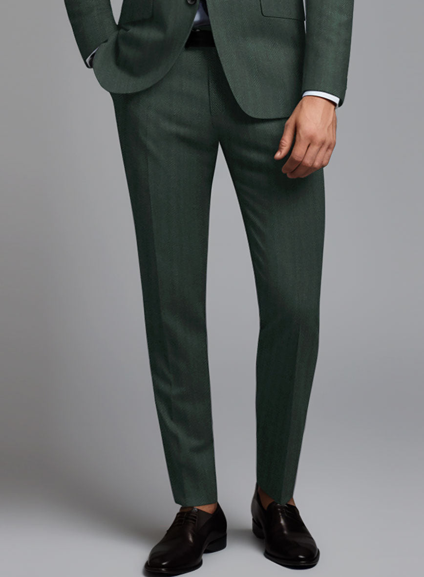 Green Herringbone Wool Pants - StudioSuits