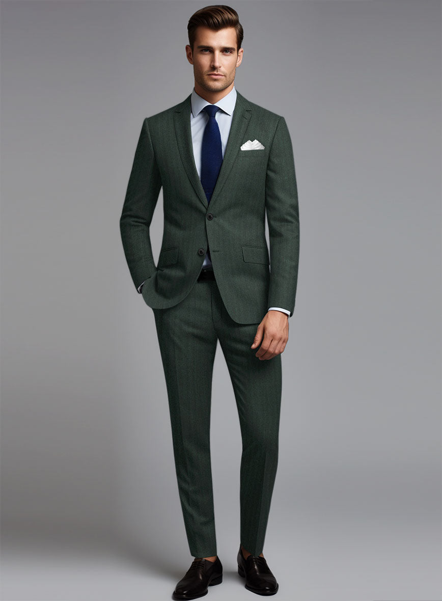 Green Herringbone Wool Suit – StudioSuits