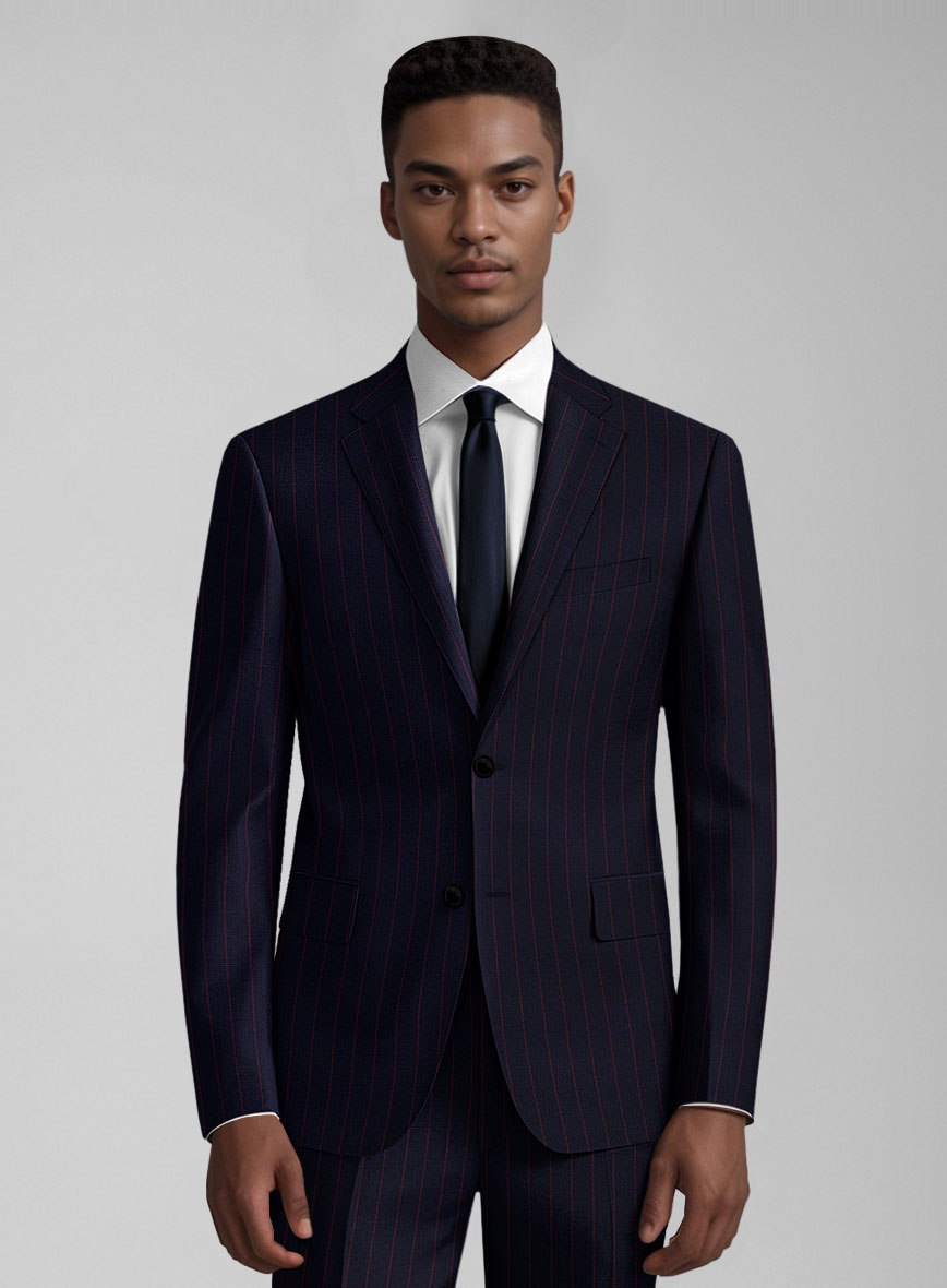 Guabello Dark Blue Rope Stripe Suit - StudioSuits