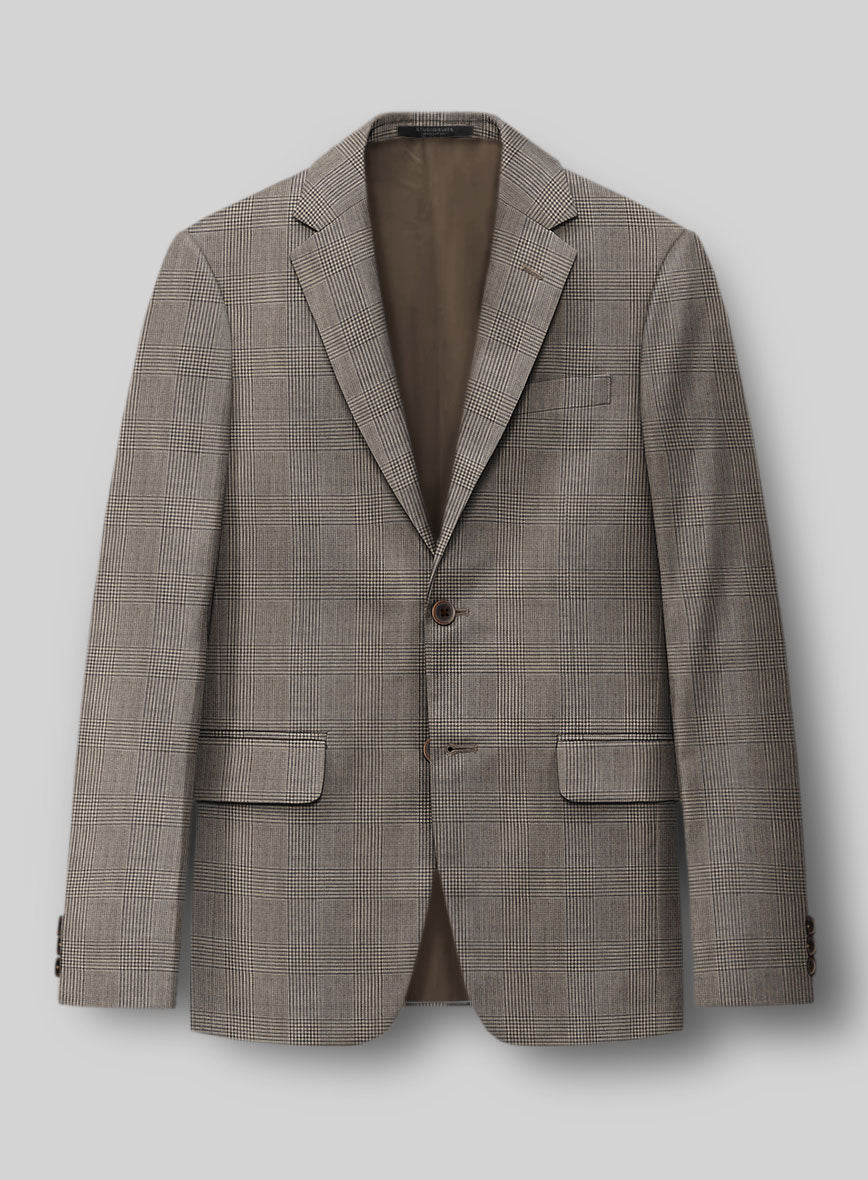 Hardy Minnis Beige Prince of Wales Wool Jacket - StudioSuits