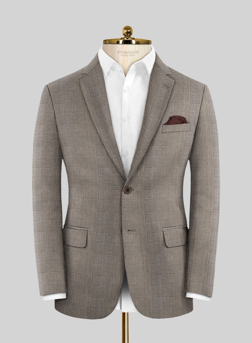 Hardy Minnis Beige Prince of Wales Wool Jacket - StudioSuits