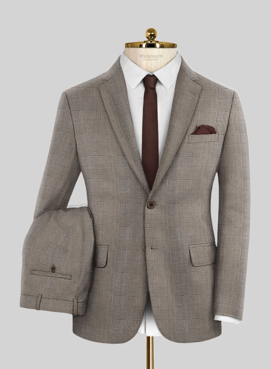 Hardy Minnis Beige Prince of Wales Wool Suit - StudioSuits