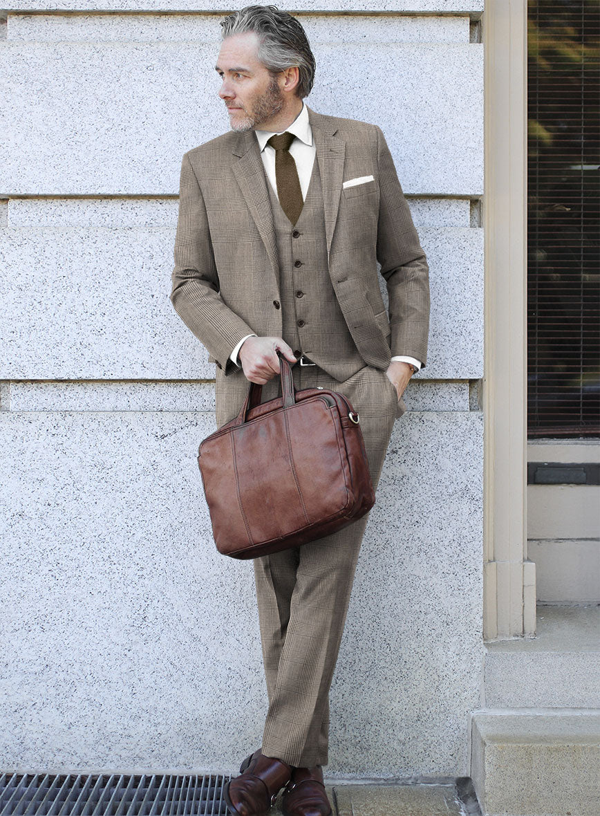 Hardy Minnis Beige Prince of Wales Wool Suit - StudioSuits