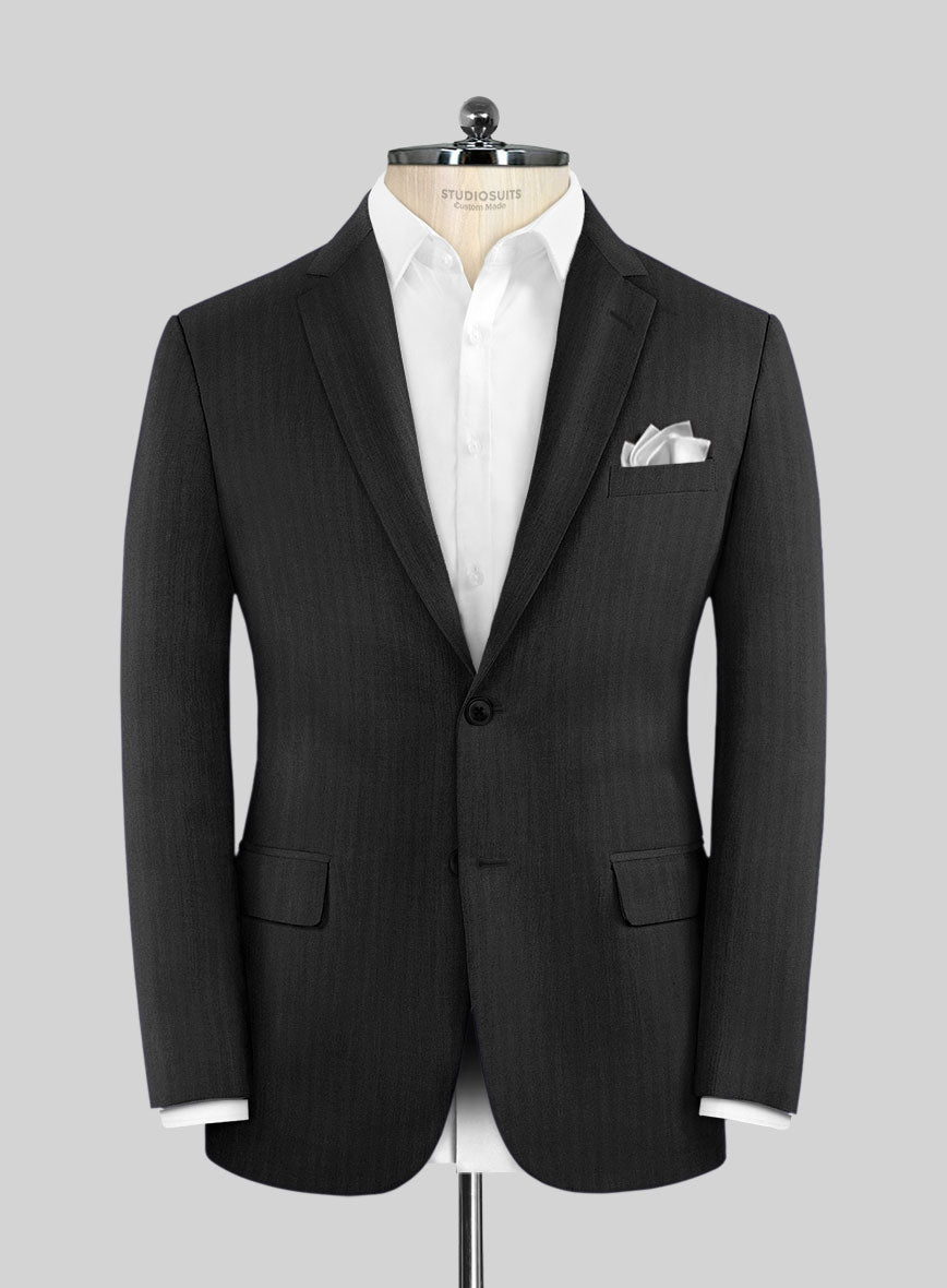 Hardy Minnis Black Herringbone Wool Jacket - StudioSuits