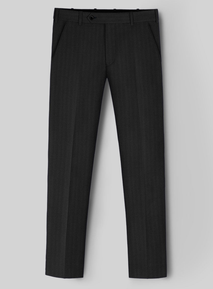 Hardy Minnis Black Herringbone Wool Pants - StudioSuits