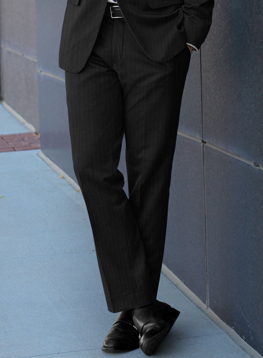 Hardy Minnis Black Herringbone Wool Pants - StudioSuits