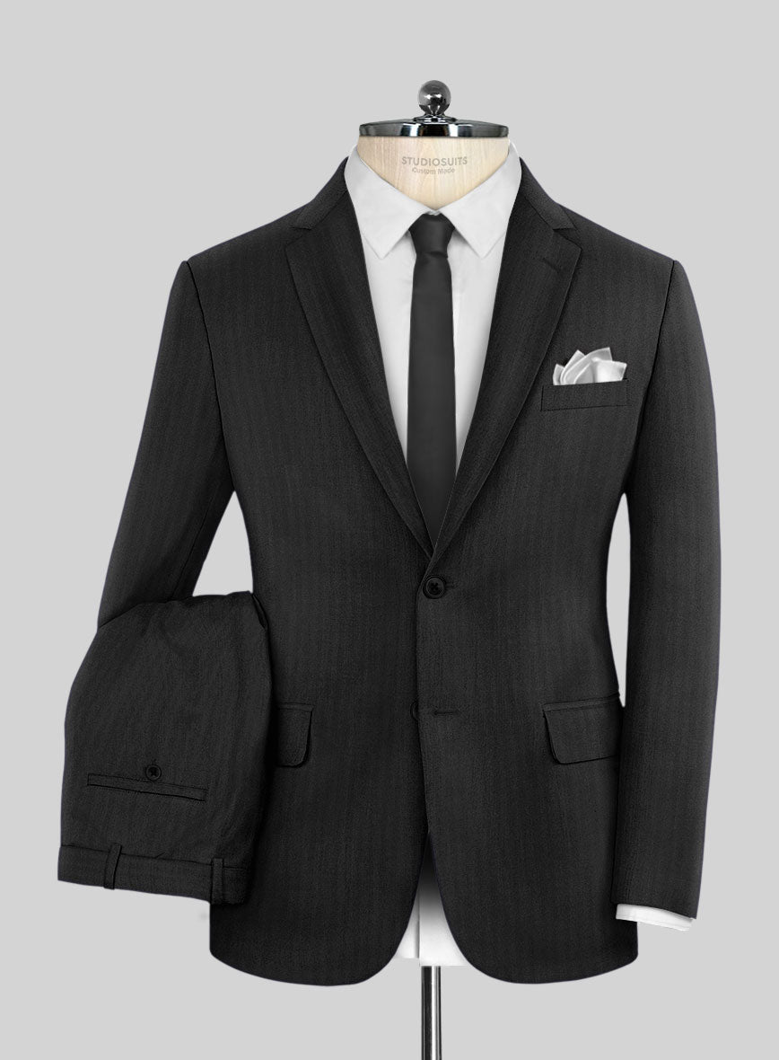 Hardy Minnis Black Herringbone Wool Suit - StudioSuits