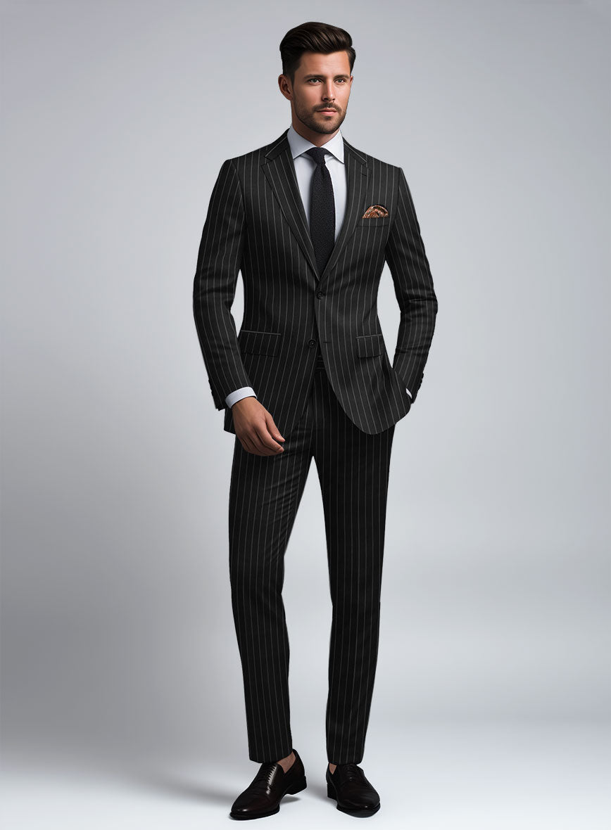 Hardy Minnis Black Rope Stripe Wool Suit - StudioSuits