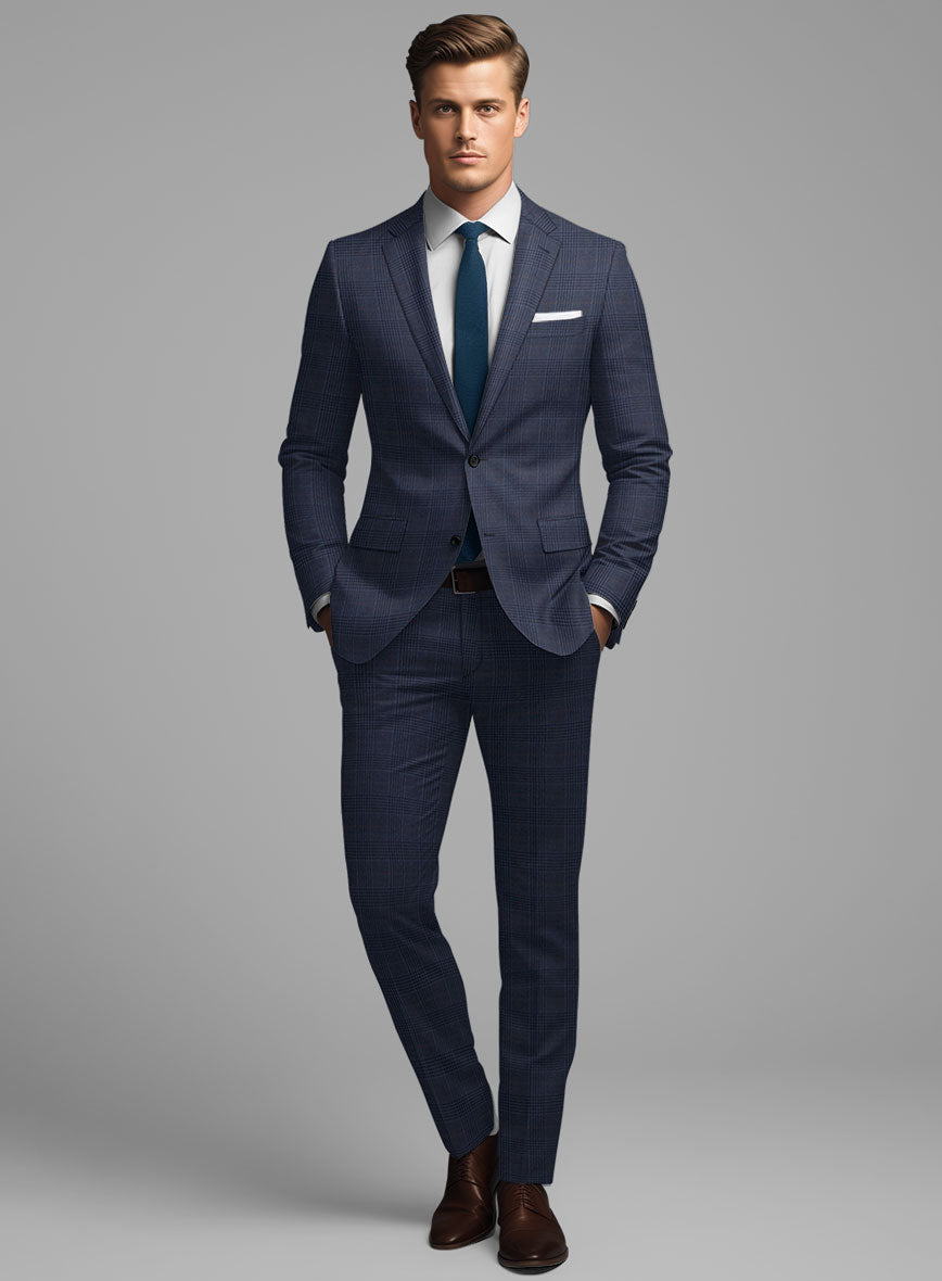 Hardy Minnis Blue Checks Wool Suit - StudioSuits