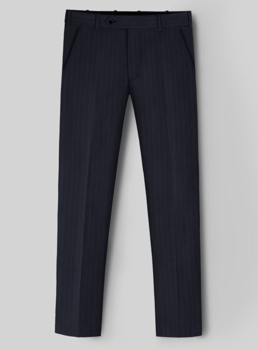 Hardy Minnis Blue Herringbone Wool Pants - StudioSuits